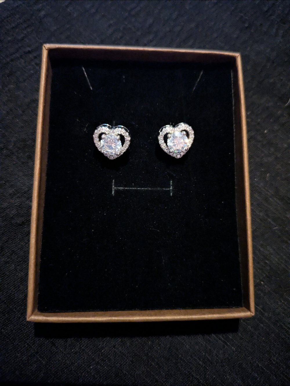 Heart Halo Stud Earrings in Sterling Silver  - moisonnite Accents